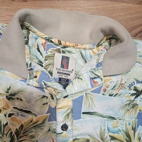 Tori Richard Honolulu Mens Polo Shirt Blue 2003 Tropical Floral Graphic Large - Picture 2 of 9